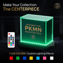 Load image into Gallery viewer, Pokemon Light Up LED Booster Box Display Case | LED Stand - 7 Colors - 99.7%+ UV Protection - Magnetic Lid - Premium Thick Acrylic - Fits Standard English Booster Boxes
