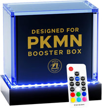 Load image into Gallery viewer, Pokemon Light Up LED Booster Box Display Case | LED Stand - 7 Colors - 99.7%+ UV Protection - Magnetic Lid - Premium Thick Acrylic - Fits Standard English Booster Boxes
