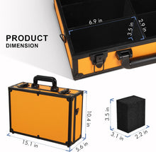 Load image into Gallery viewer, Toploader Storage Box for 3x4 35pt Rigid Cards ＆ Top Loader Cards - Aluminum Alloy Trading Card Storage Box, Sports Card Case with Lock (Holds 600+ Toploaders, Orange)
