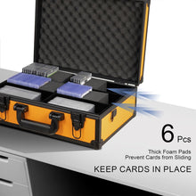 Load image into Gallery viewer, Toploader Storage Box for 3x4 35pt Rigid Cards ＆ Top Loader Cards - Aluminum Alloy Trading Card Storage Box, Sports Card Case with Lock (Holds 600+ Toploaders, Orange)
