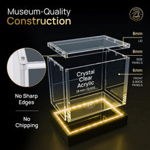 Load image into Gallery viewer, Pokemon Light Up LED Booster Box Display Case | LED Stand - 7 Colors - 99.7%+ UV Protection - Magnetic Lid - Premium Thick Acrylic - Fits Standard English Booster Boxes
