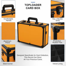 Load image into Gallery viewer, Toploader Storage Box for 3x4 35pt Rigid Cards ＆ Top Loader Cards - Aluminum Alloy Trading Card Storage Box, Sports Card Case with Lock (Holds 600+ Toploaders, Orange)
