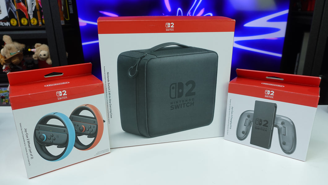 Nintendo Switch 2 Authentic OEM Accessory Bundle All In One Carrying Case + Charging Grip & Joy-Con 2 Wheel