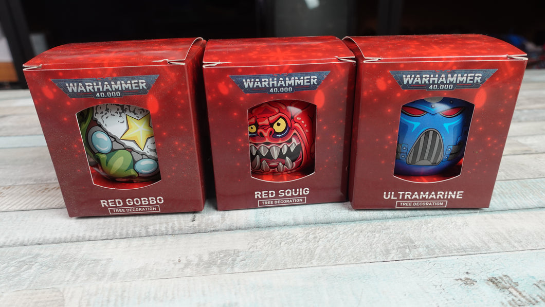 Warhammer 40k Christmas Ornament Set NEW 2022 Edition: Ultramarine, Red Squig, Red Gobbo