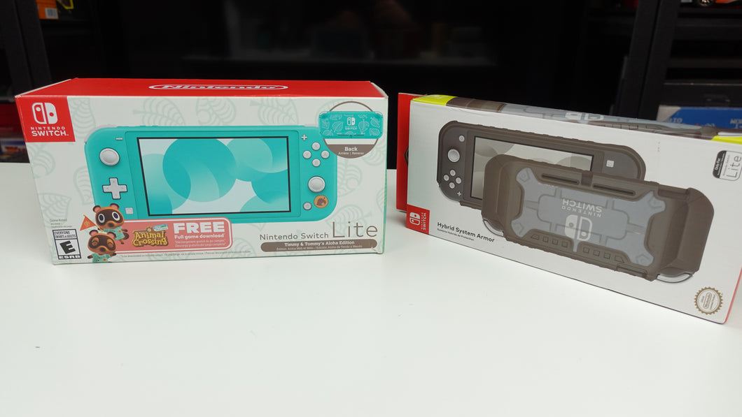Nintendo Switch Lite Timmy & Tommy's Aloha Edition Animal Crossing Bundle With Hori Hyrbid Armor