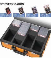 Load image into Gallery viewer, Graded Card Storage Box – Aluminum Alloy Trading Cards Storage Box with Combination Lock - Holds 140+ Graded Cards, Sports Card Case, Fits PSA, CSG, BGS (Orange)
