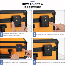 Load image into Gallery viewer, Graded Card Storage Box – Aluminum Alloy Trading Cards Storage Box with Combination Lock - Holds 140+ Graded Cards, Sports Card Case, Fits PSA, CSG, BGS (Orange)
